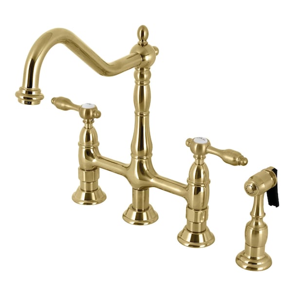 Bridge Kitchen Faucet with Brass Sprayer, Brushed Brass